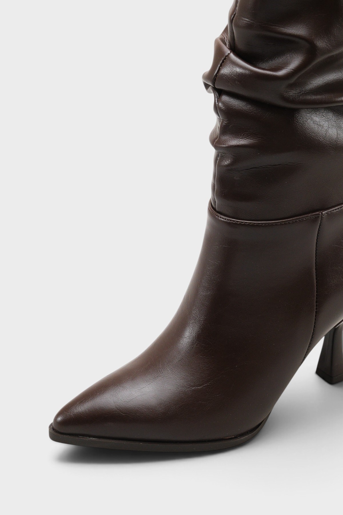 Capone Lilia Patent Look Pointed Toe High Heel Ruched Side Zip Casual Elegant Women Brown Ankle Boot