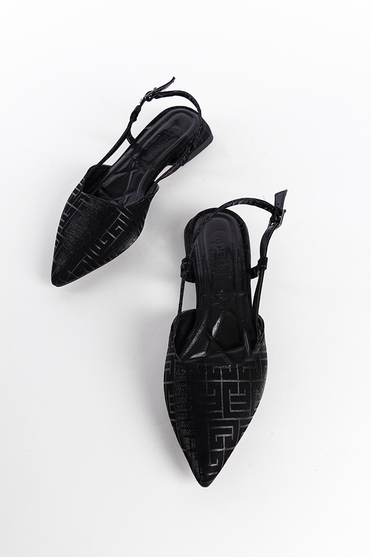 Capone Low Heel Back Strap Women Black Shoes