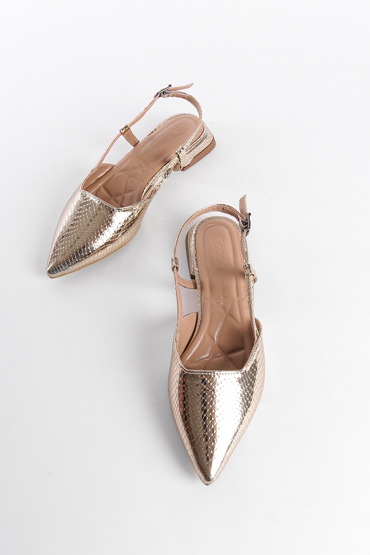 Capone Low Heel Back Strap Women Metallic Gold Shoes