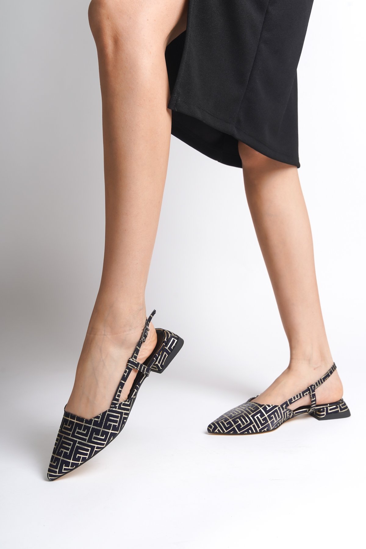 Capone Low Heel Back Strap Women Navy Blue Shoes