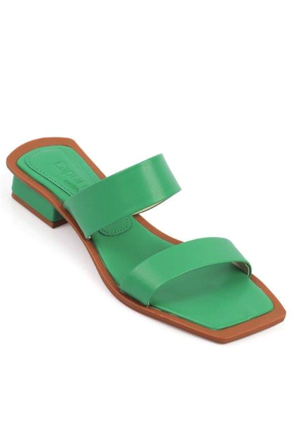 Capone Low Heel Blunt Toe Double Band Women Dark Green Sandals