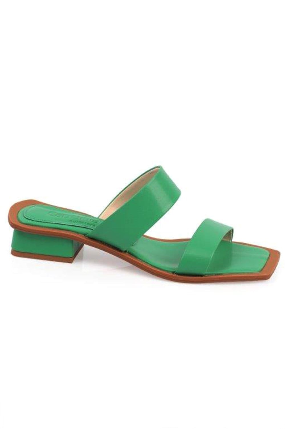 Capone Low Heel Blunt Toe Double Band Women Dark Green Sandals