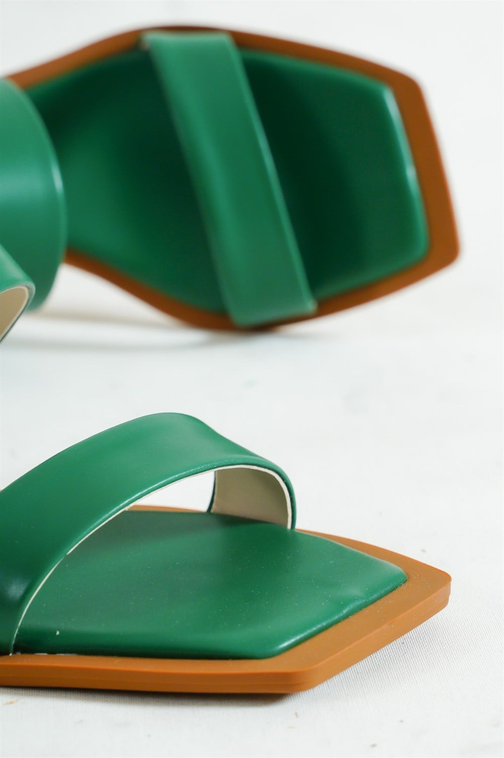 Capone Low Heel Blunt Toe Double Band Women Dark Green Sandals