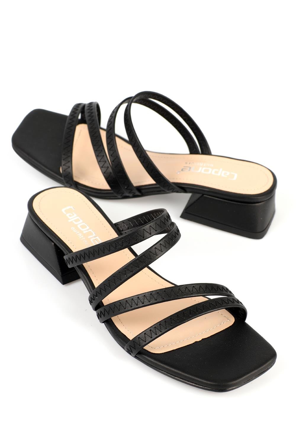 Capone Low Heel Chic Daily Women Black Sandals