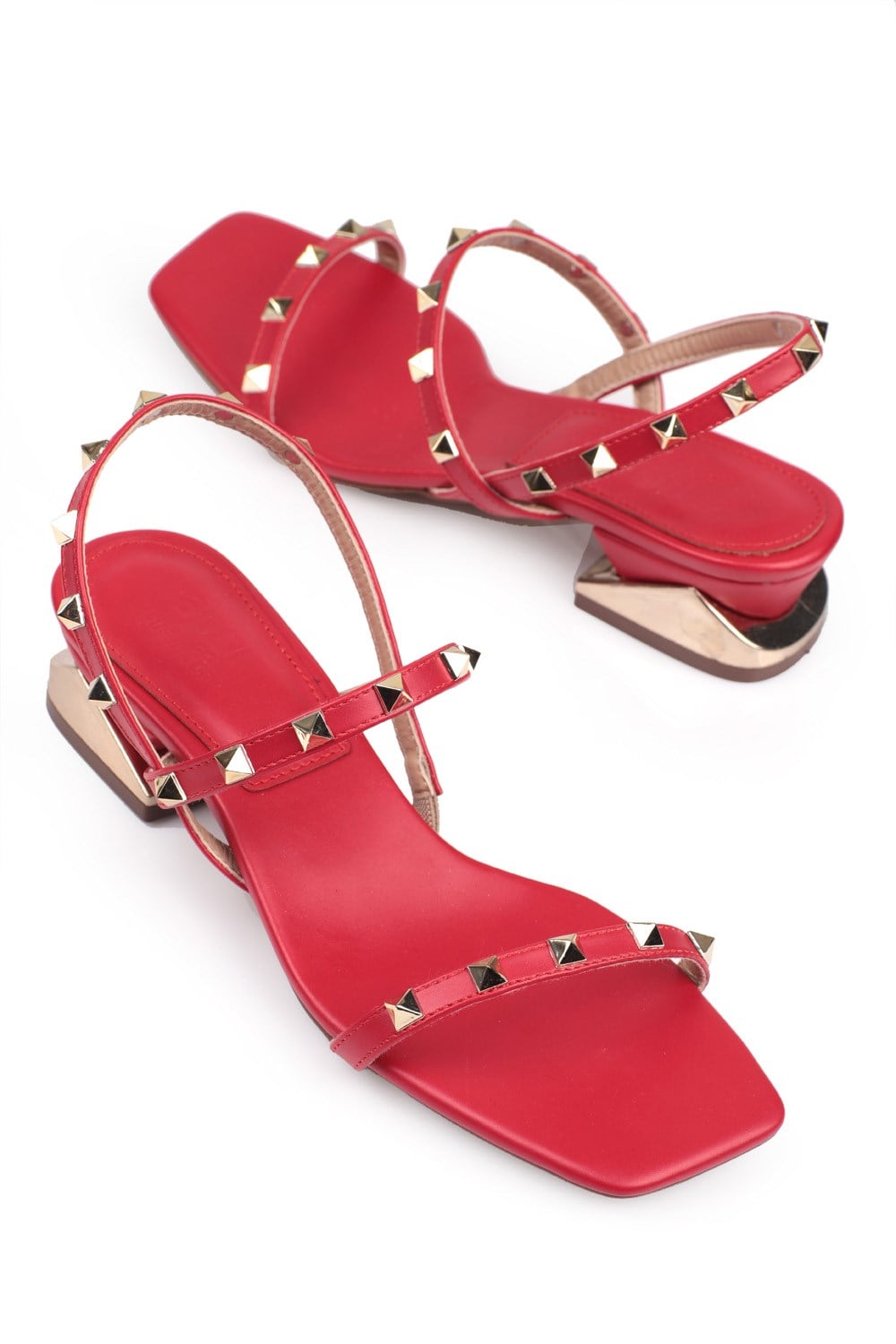 Capone Low Heel Slingback Blunt Toe Spike Detail Women Red Sandals