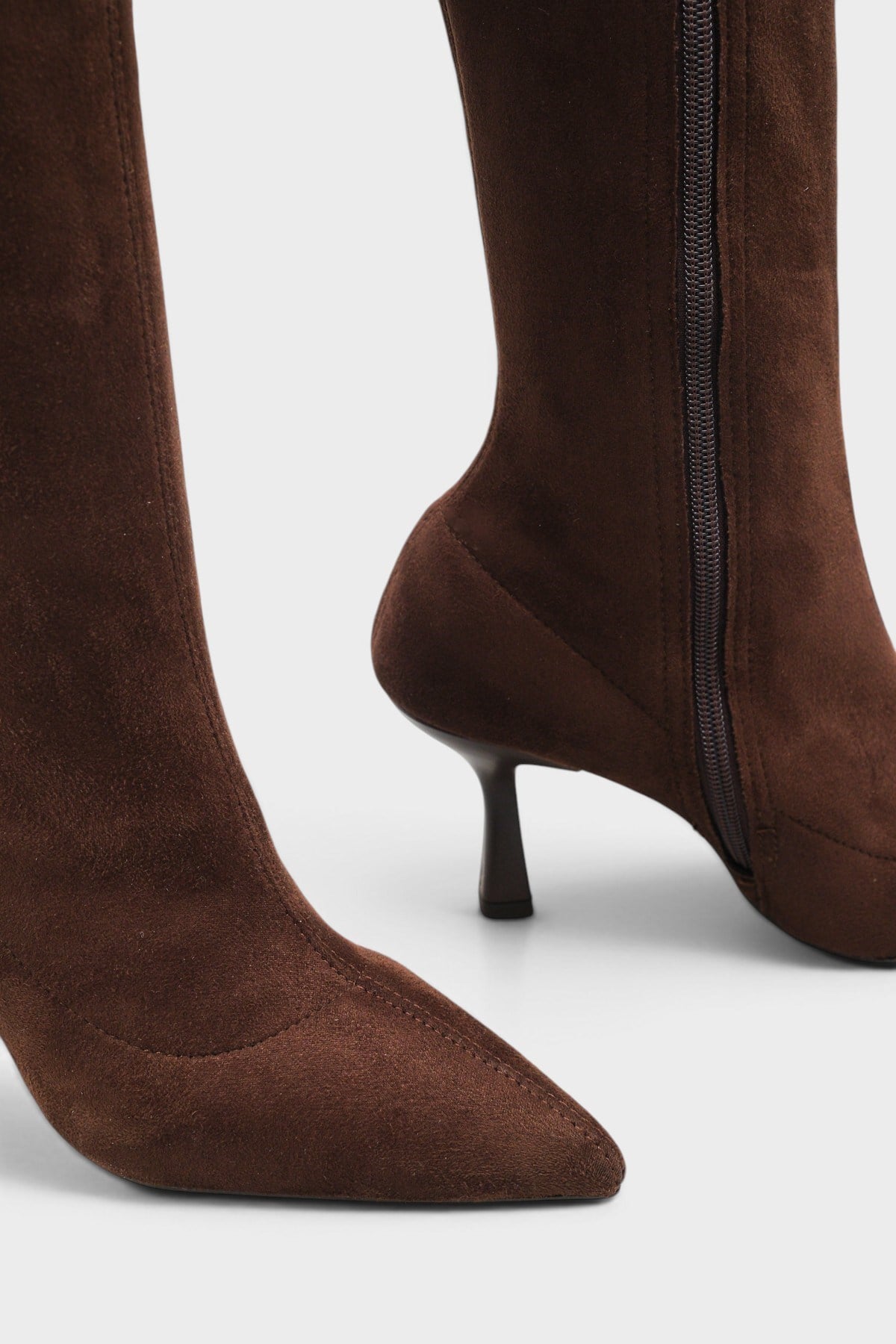 Capone Lucia Stretch Suede Look Pointed Toe Side Zip High Heel Elegant Women Brown Boot