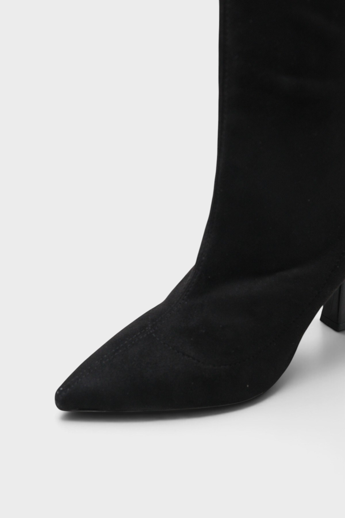 Capone Lucia Stretch Suede Look Pointed Toe Side Zip High Heel Elegant Women Black Boot