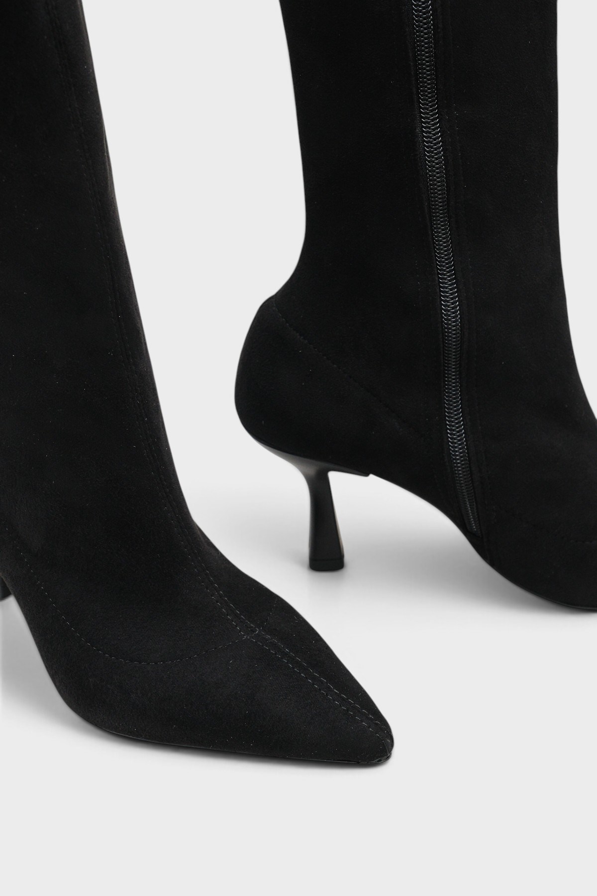 Capone Lucia Stretch Suede Look Pointed Toe Side Zip High Heel Elegant Women Black Boot