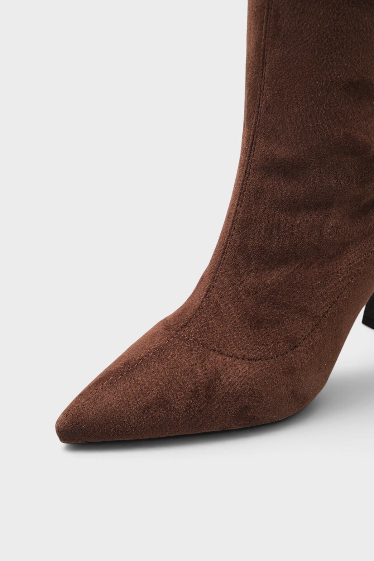 Capone Lucia Stretch Suede Look Pointed Toe Side Zip High Heel Elegant Women Brown Boot