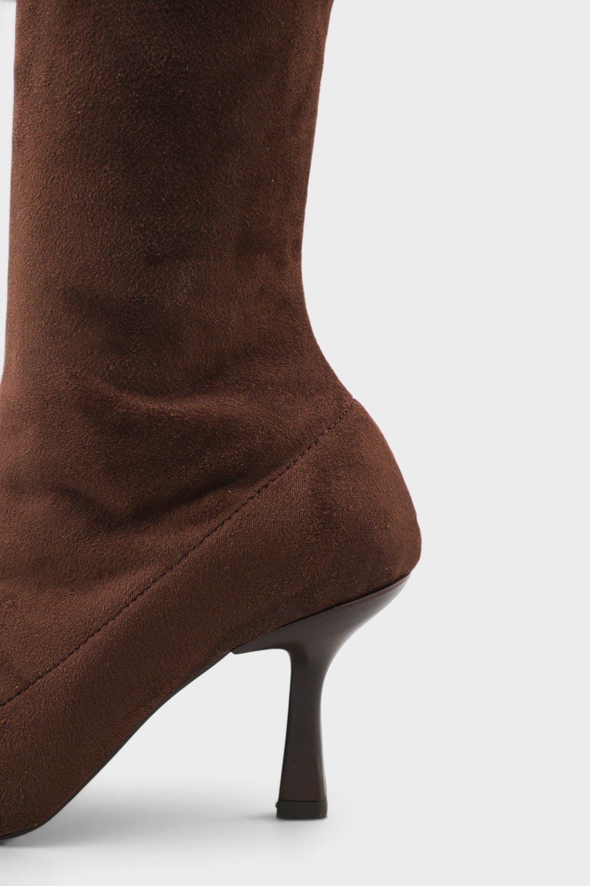 Capone Lucia Stretch Suede Look Pointed Toe Side Zip High Heel Elegant Women Brown Boot