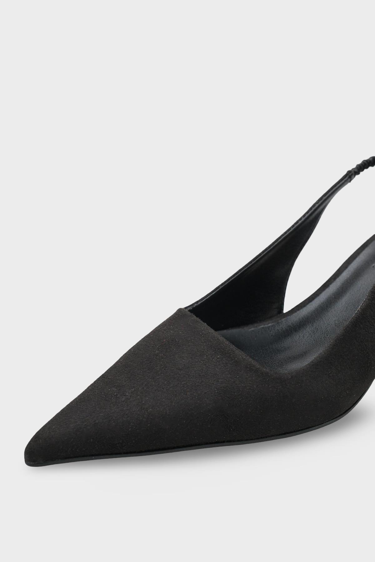 Capone  Lynett Pointed Toe Mid Heel Square Back Slingback Women Sued Black Shoe