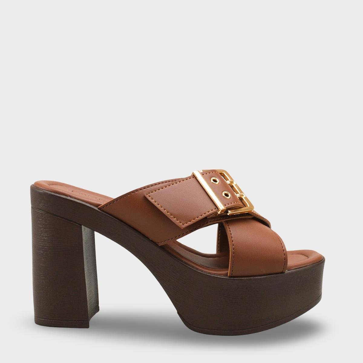 Capone Marlo Platform Cross Band Metal Buckle Women Brown Sandal