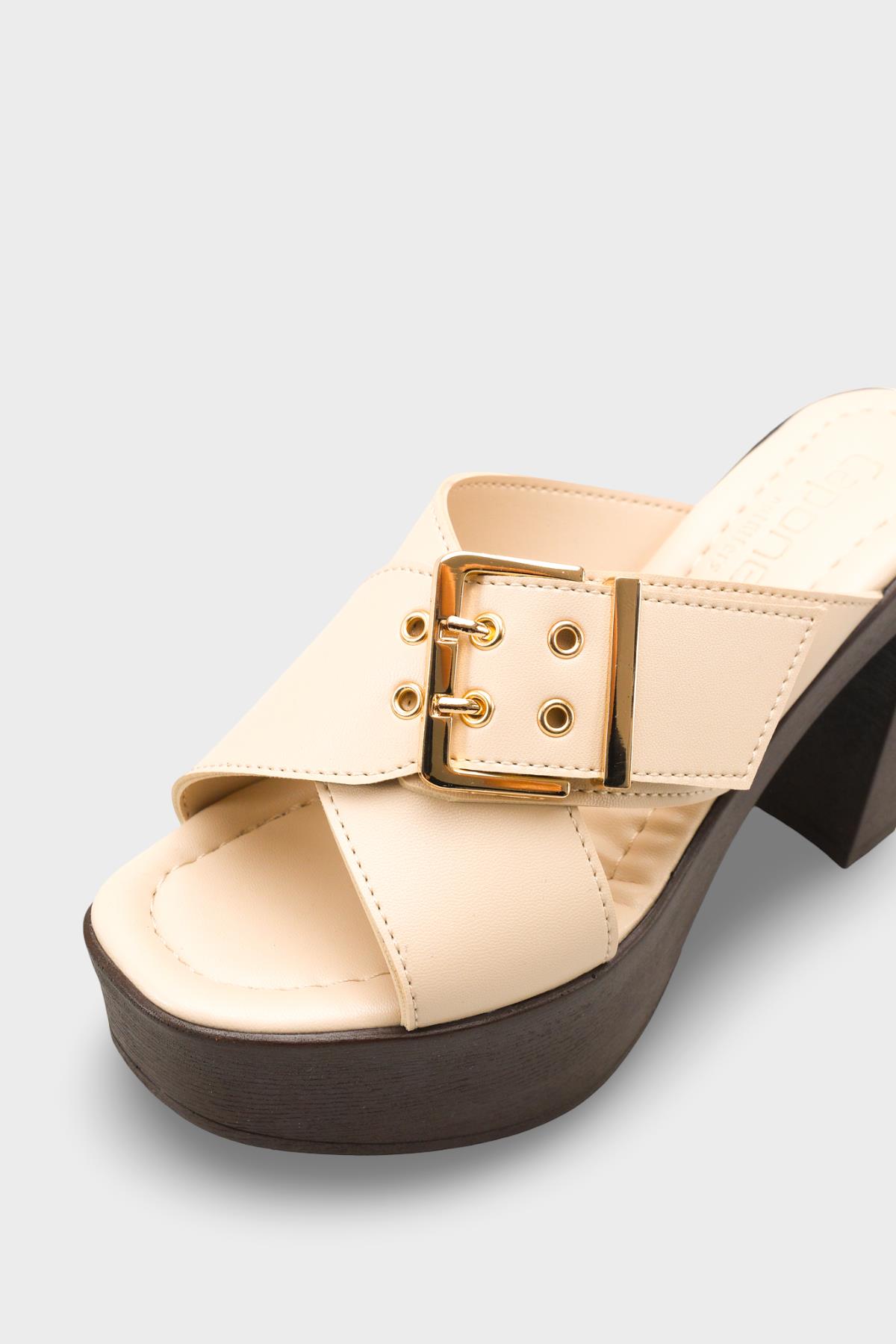 Capone Marlo Platform Cross Band Metal Buckle Women Beige Sandal