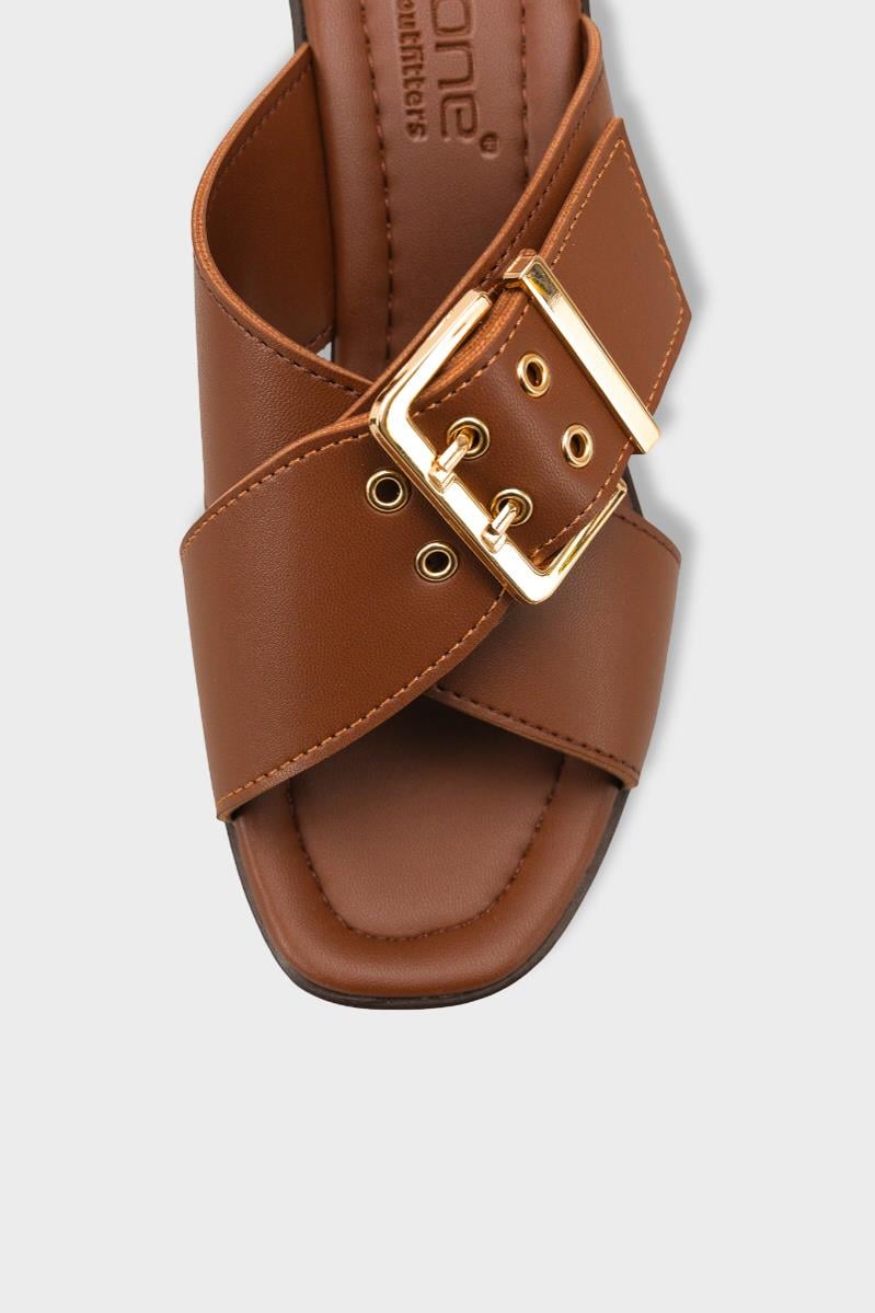 Capone Marlo Platform Cross Band Metal Buckle Women Brown Sandal