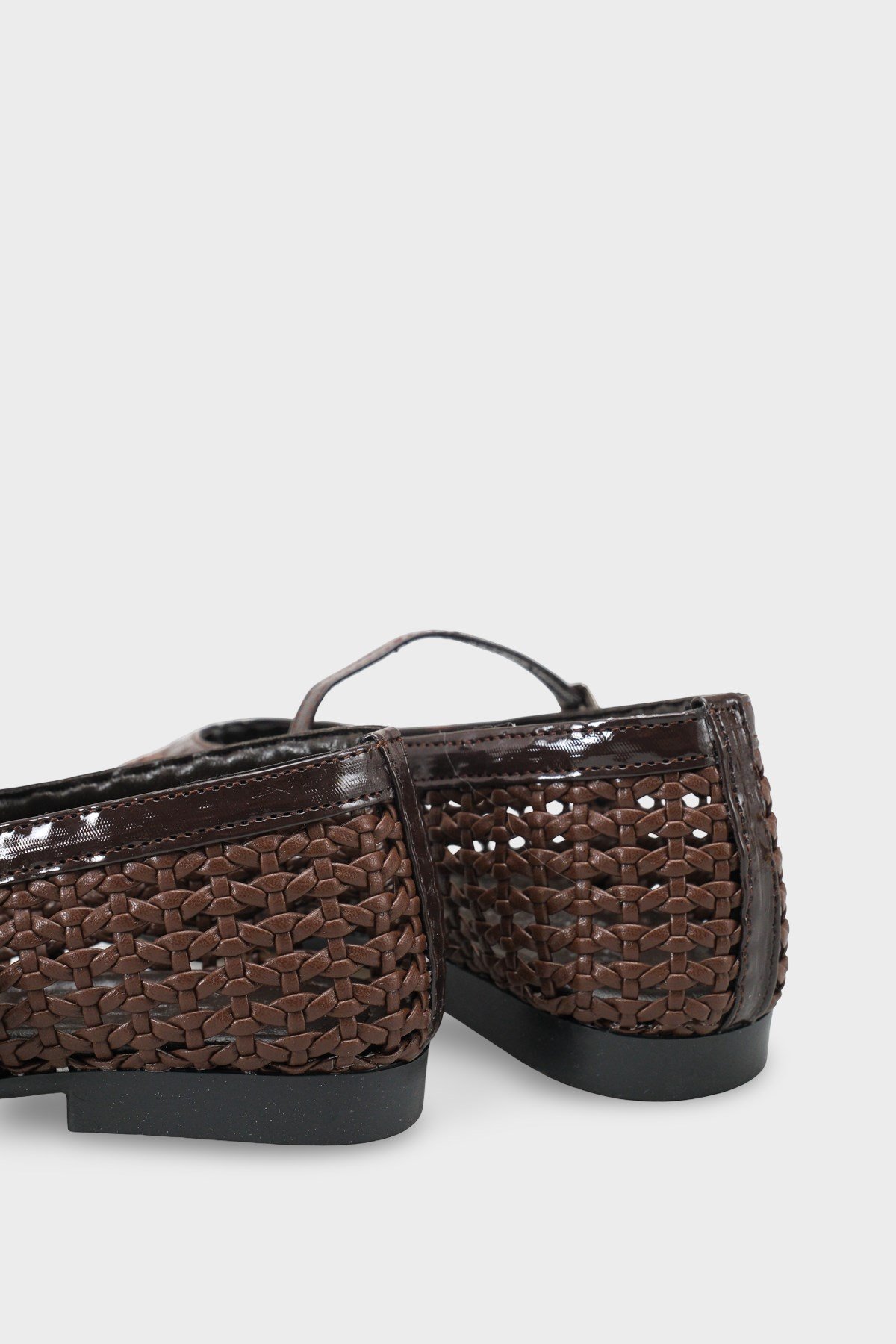 Capone Marnia Buckle Strap Square Toe Raffia Look Women Brown Ballet Flat