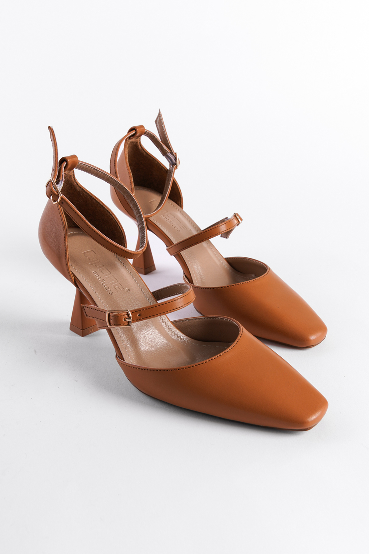 Capone Mary Jane Open Back Flat Toe Belted Women Tan Shoes