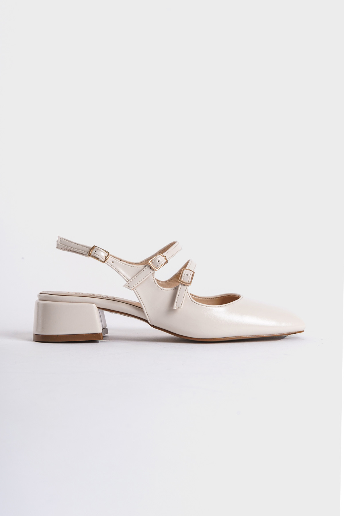 Capone Mary Jane Open Back Oval Toe Double Belted Women Ecru Shoes
