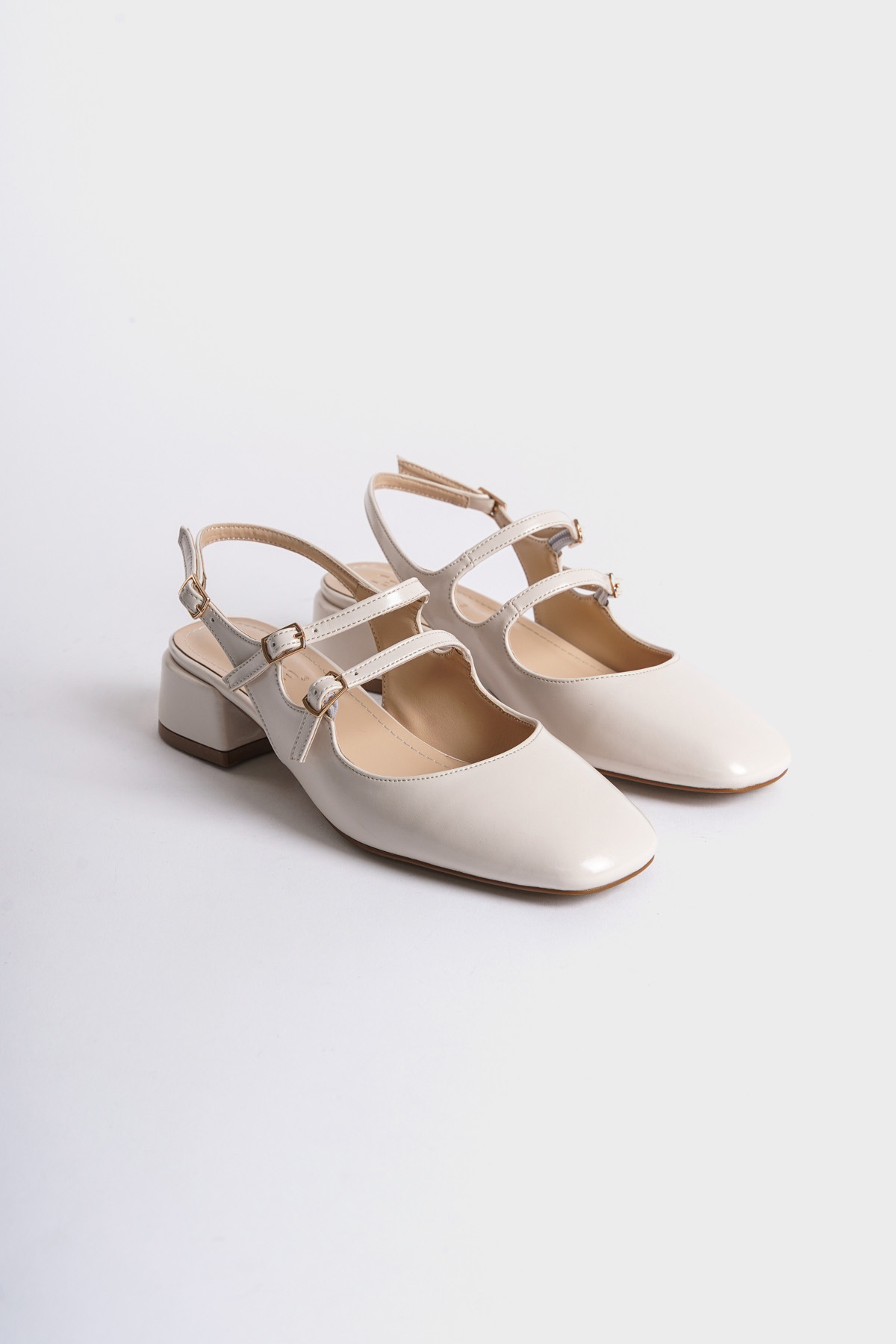 Capone Mary Jane Open Back Oval Toe Double Belted Women Ecru Shoes