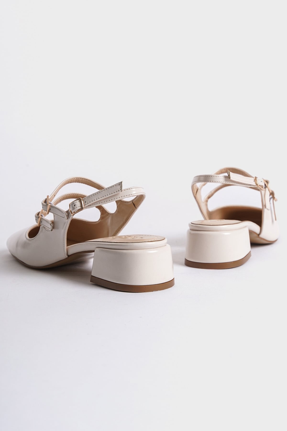 Capone Mary Jane Open Back Oval Toe Double Belted Women Ecru Shoes
