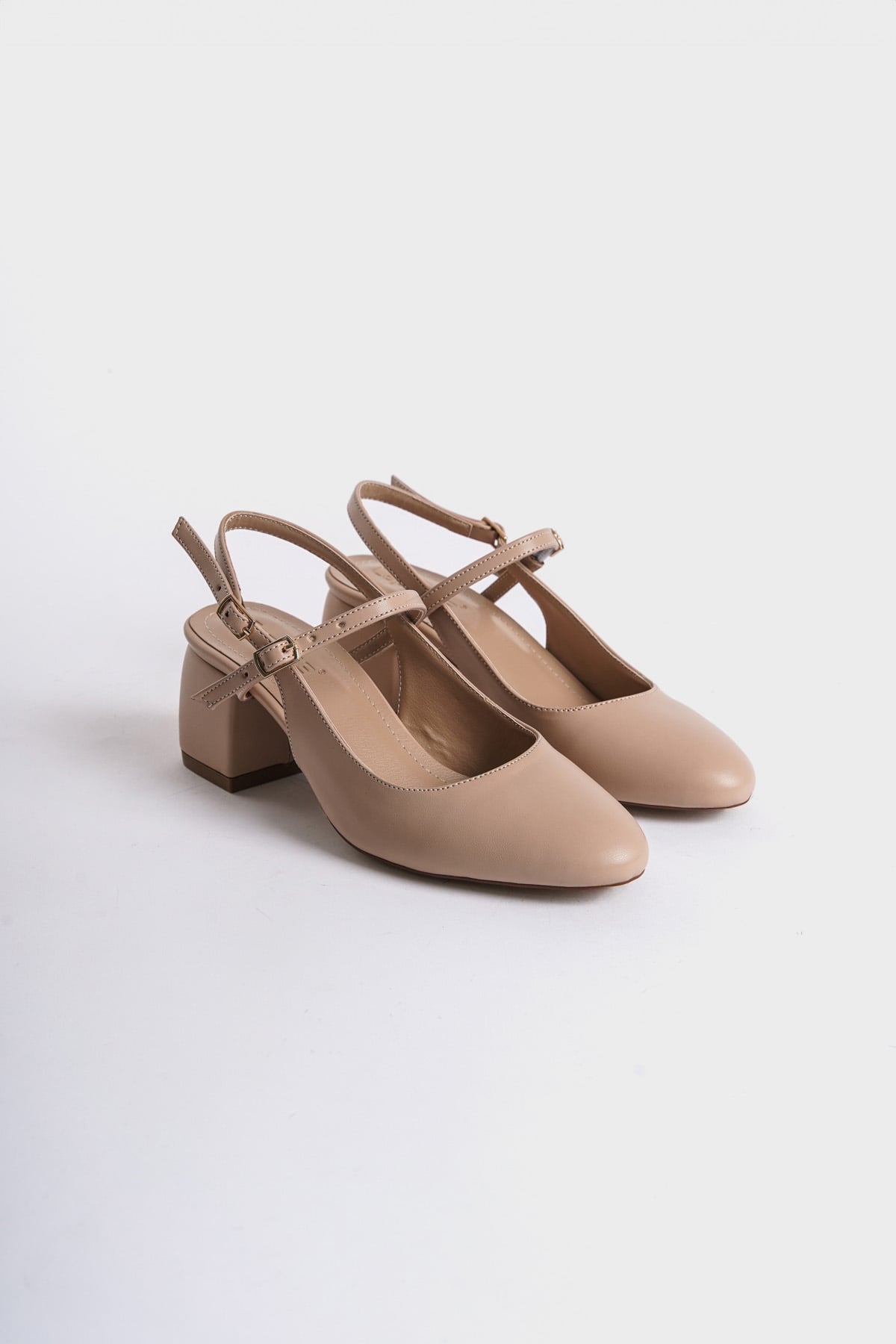 Capone Mary Jane Open Back Round Toe Belted Women Beige Shoes