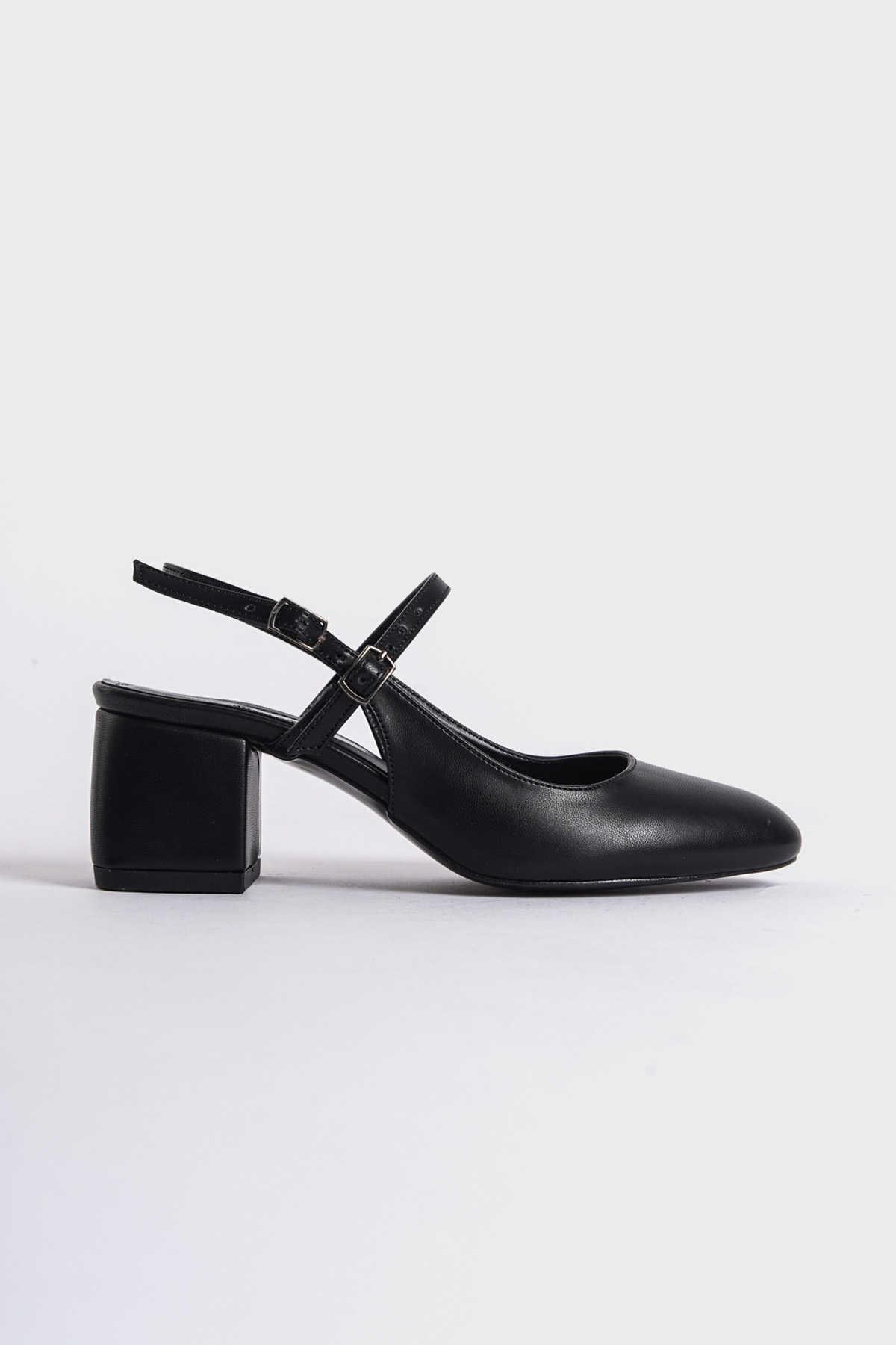 Capone Mary Jane Open Back Round Toe Belted Women Black Shoes
