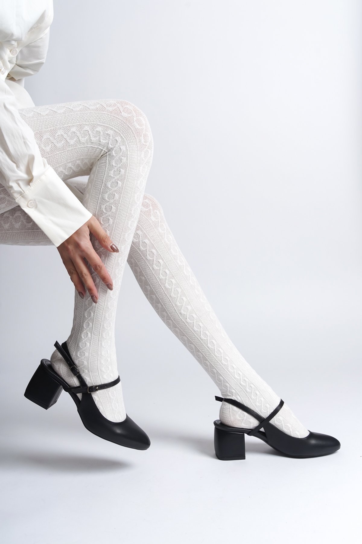 Capone Mary Jane Open Back Round Toe Belted Women Black Shoes