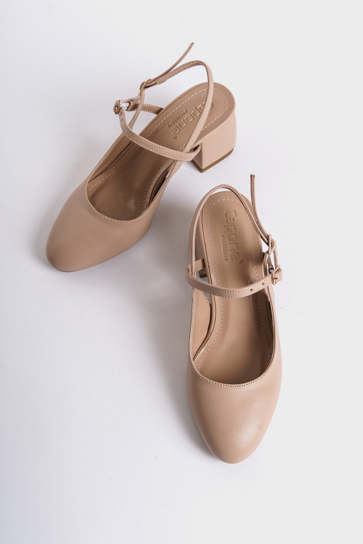 Capone Mary Jane Open Back Round Toe Belted Women Beige Shoes