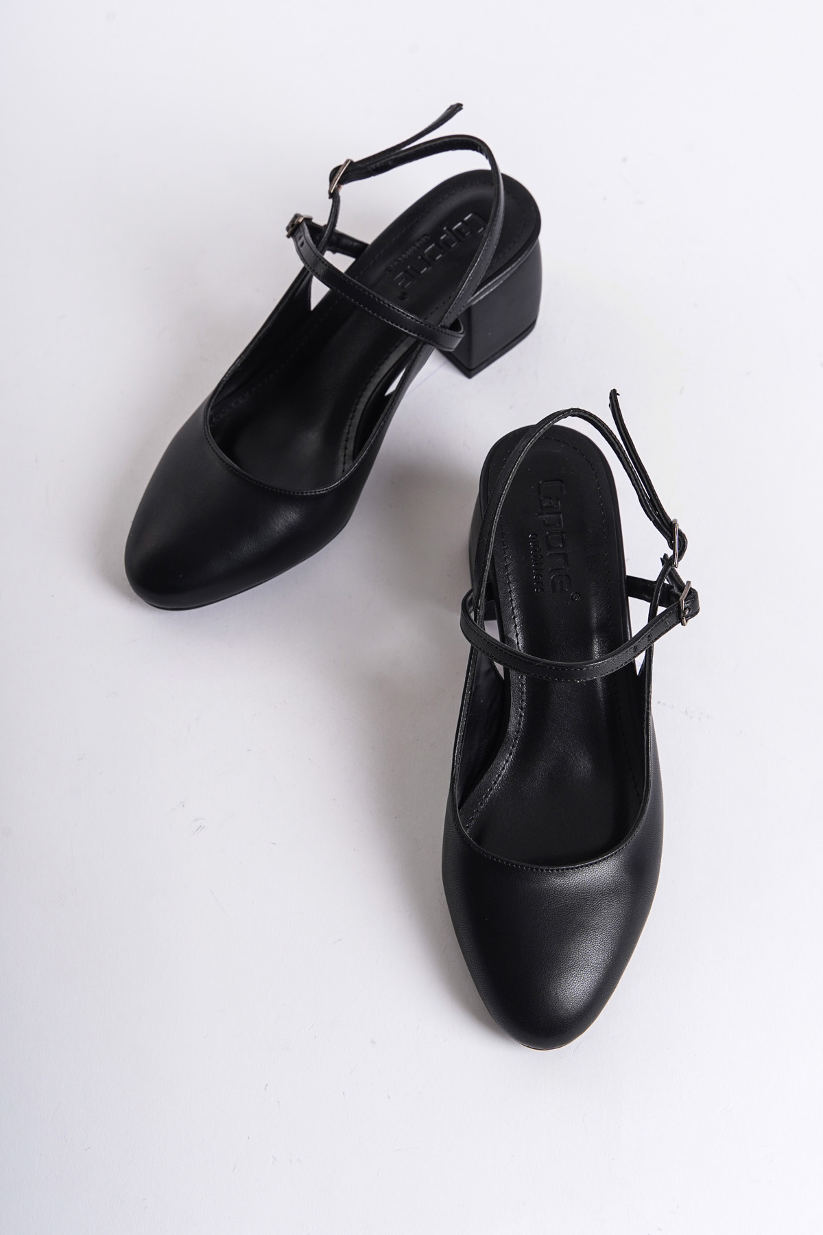 Capone Mary Jane Open Back Round Toe Belted Women Black Shoes