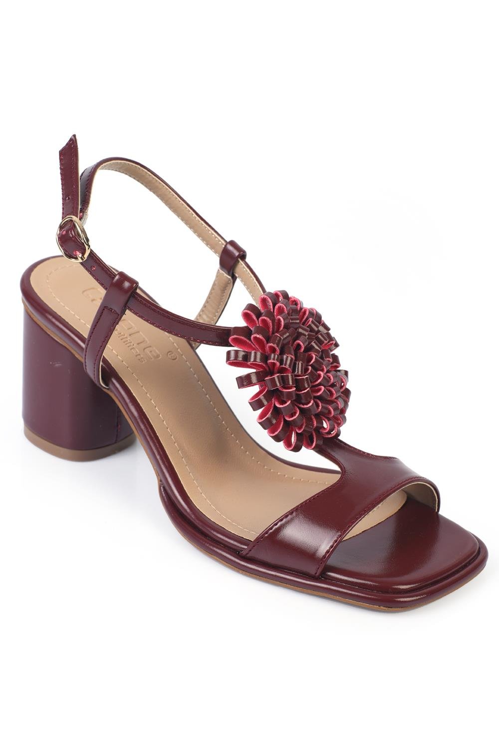 Capone Medium Heel Blunt Toe Floral Women Burgundy Sandal