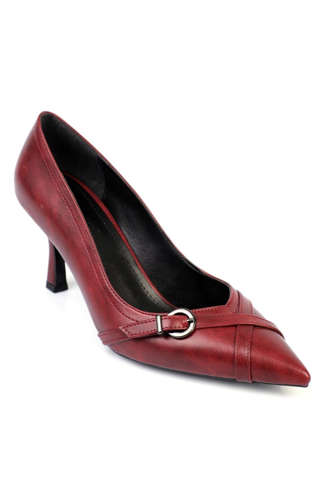 Capone Medium Heeled Buckled Casual Women Burgundy Heeled Shoes