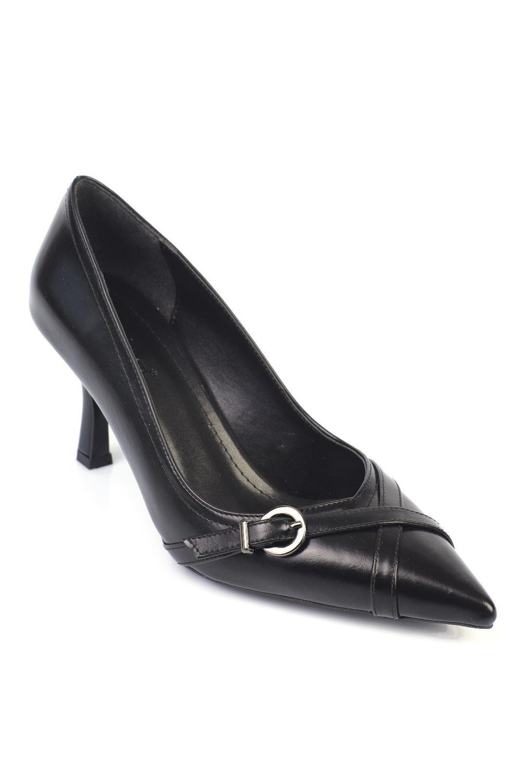 Capone Medium Heeled Buckled Casual Women Black Heeled Shoes