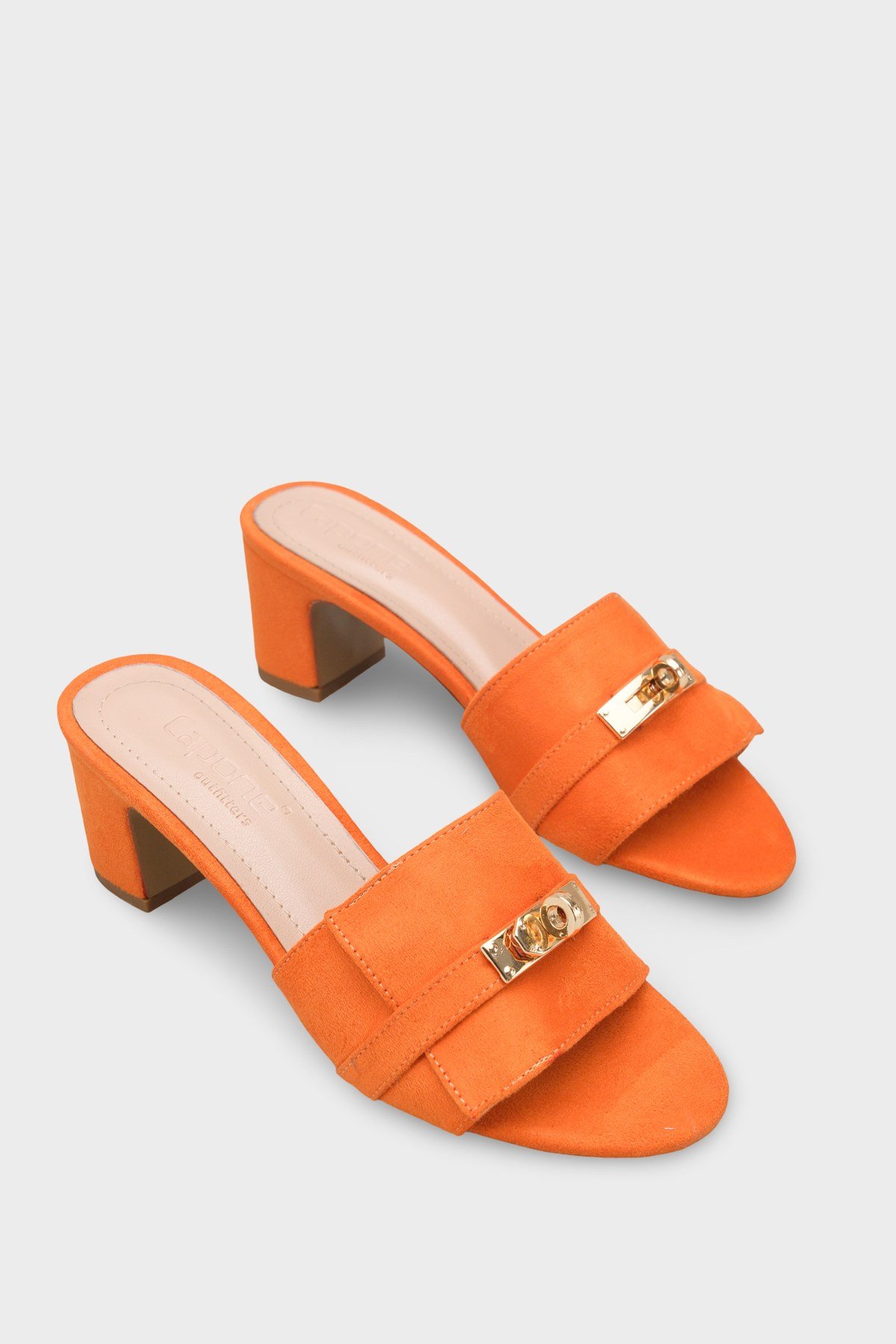 Capone Melinde Mid Heel Metal Buckle Single Band Women Orange Sandal