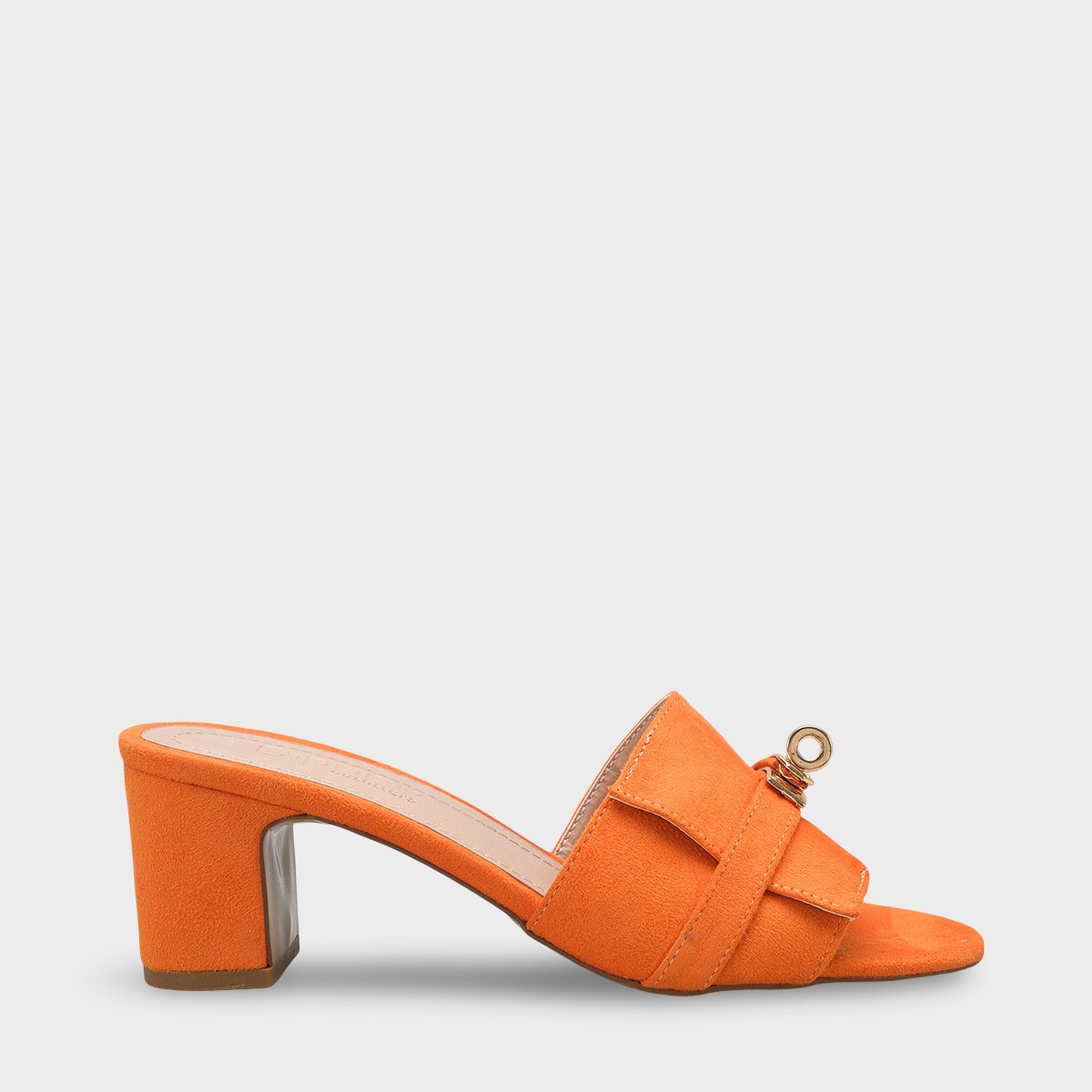 Capone Melinde Mid Heel Metal Buckle Single Band Women Orange Sandal