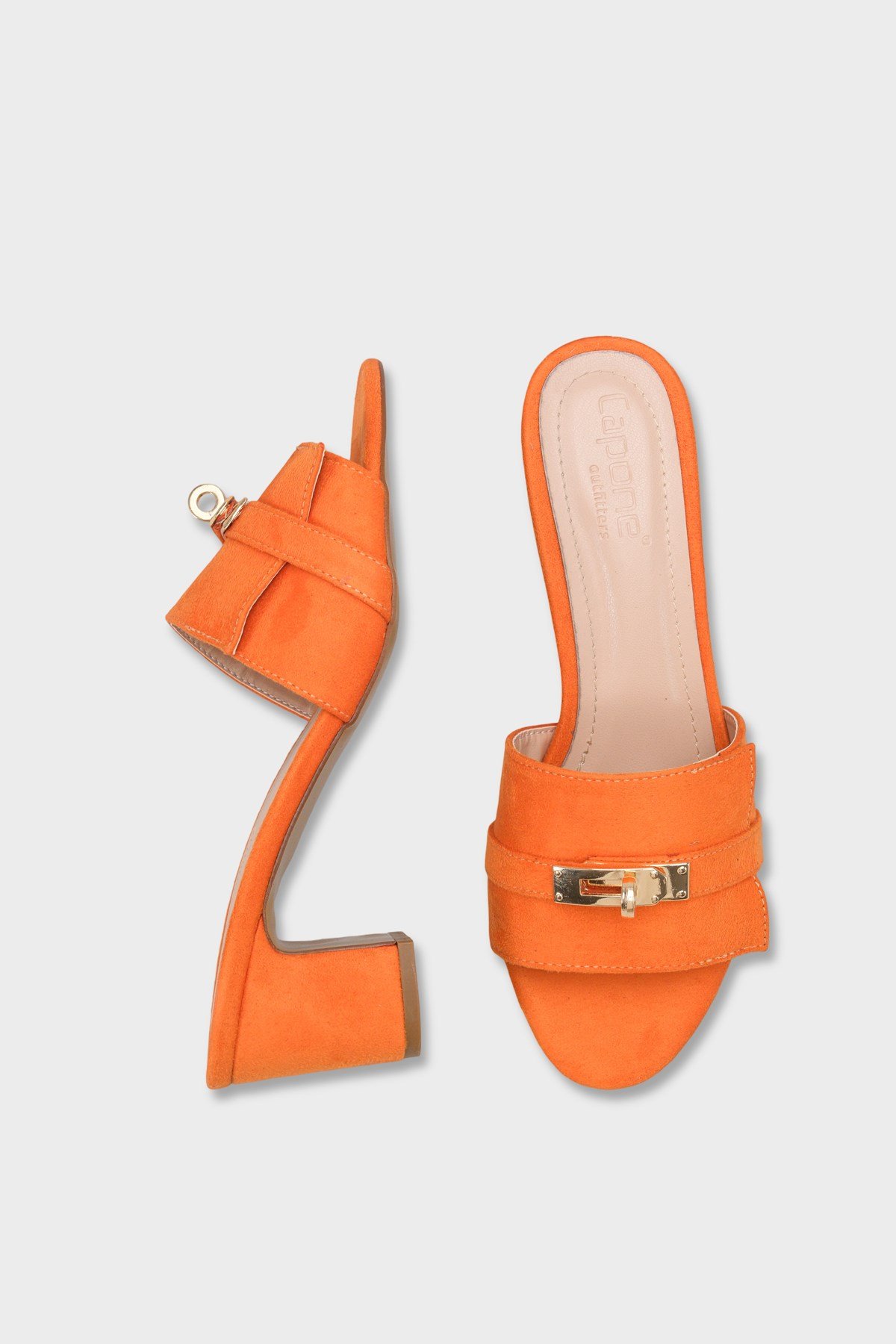 Capone Melinde Mid Heel Metal Buckle Single Band Women Orange Sandal