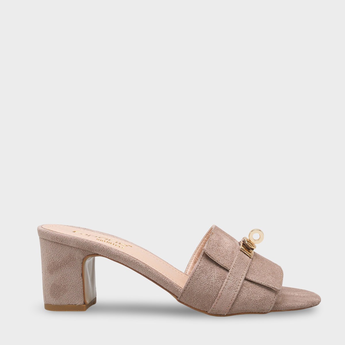 Capone Melinde Mid Heel Metal Buckle Single Band Women Sued Mink Sandal