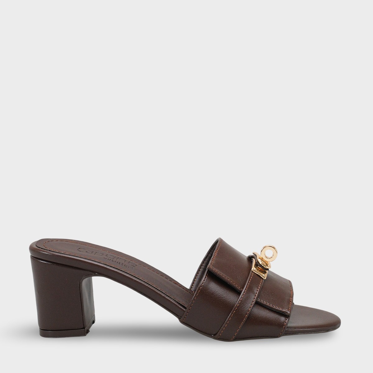 Capone Melinde Mid Heel Metal Buckle Single Band Women Brown Sandal