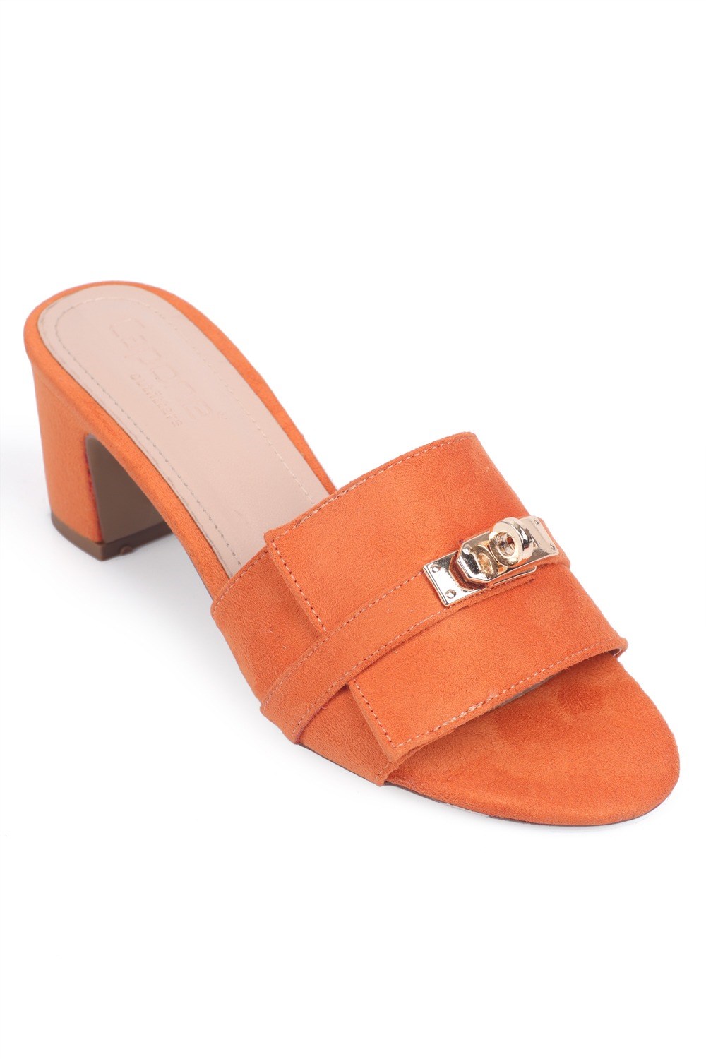 Capone Melinde Mid Heel Metal Buckle Single Band Women Orange Sandal
