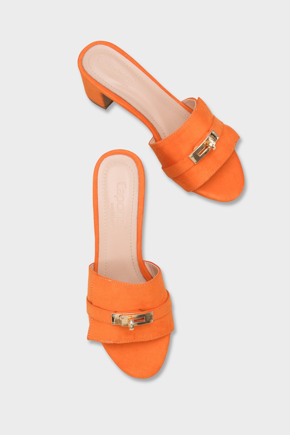 Capone Melinde Mid Heel Metal Buckle Single Band Women Orange Sandal