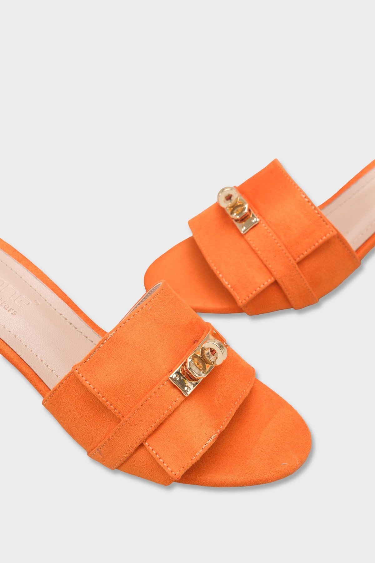 Capone Melinde Mid Heel Metal Buckle Single Band Women Orange Sandal