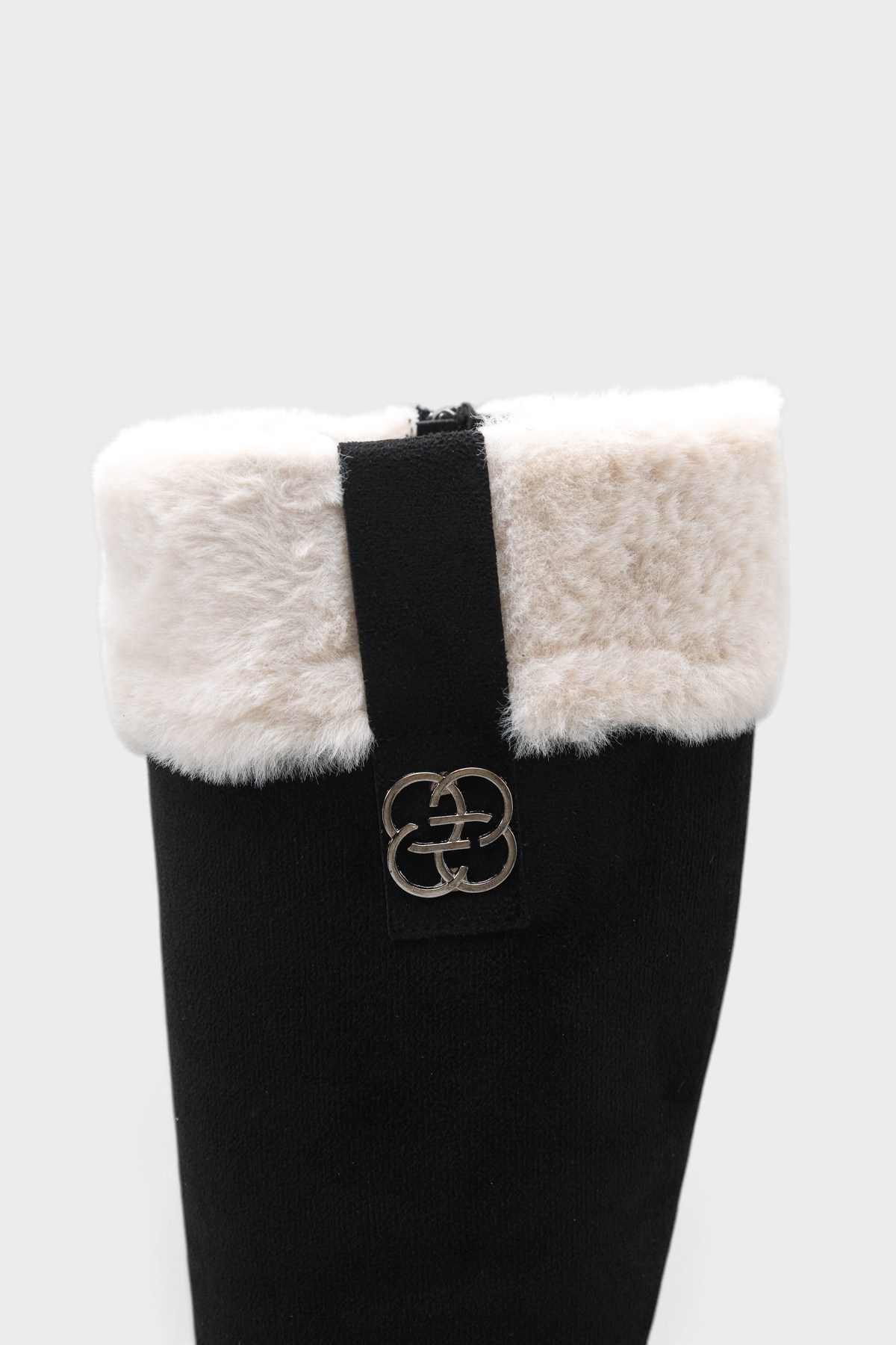 Capone Melitta Faux Fur Trim Suede Look Pull-On Women Black Boot