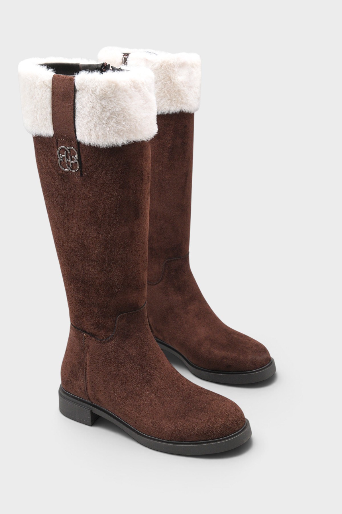 Capone Melitta Faux Fur Trim Suede Look Pull-On Women Brown Boot