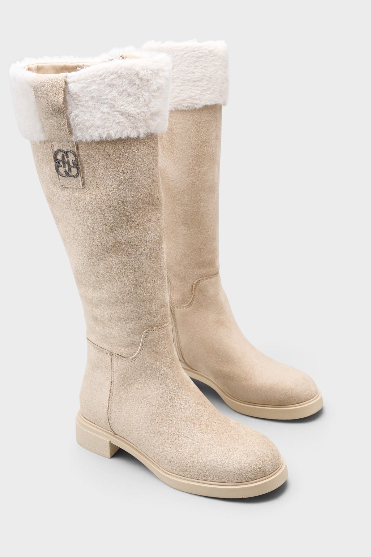 Capone Melitta Faux Fur Trim Suede Look Pull-On Women Mink Boot