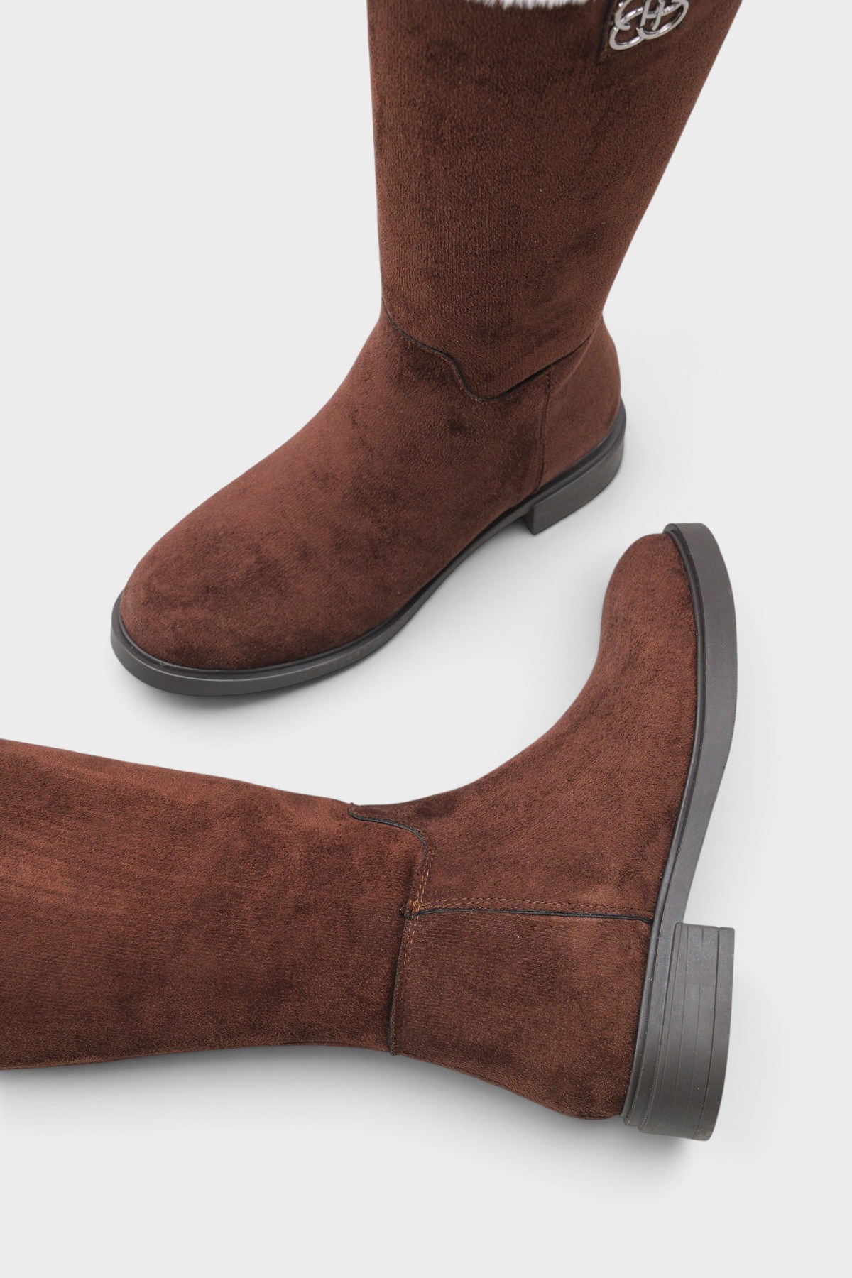 Capone Melitta Faux Fur Trim Suede Look Pull-On Women Brown Boot
