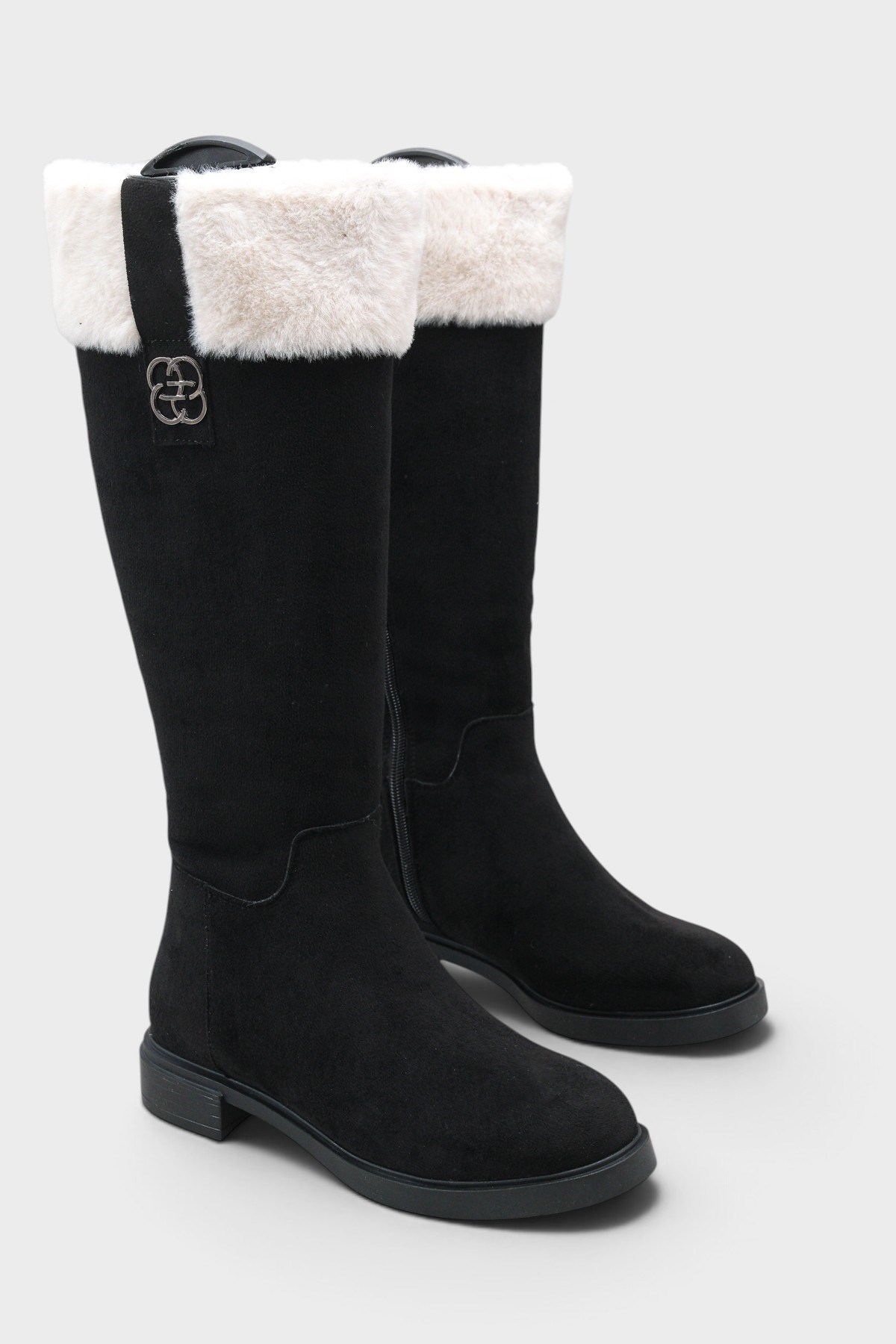 Capone Melitta Faux Fur Trim Suede Look Pull-On Women Black Boot