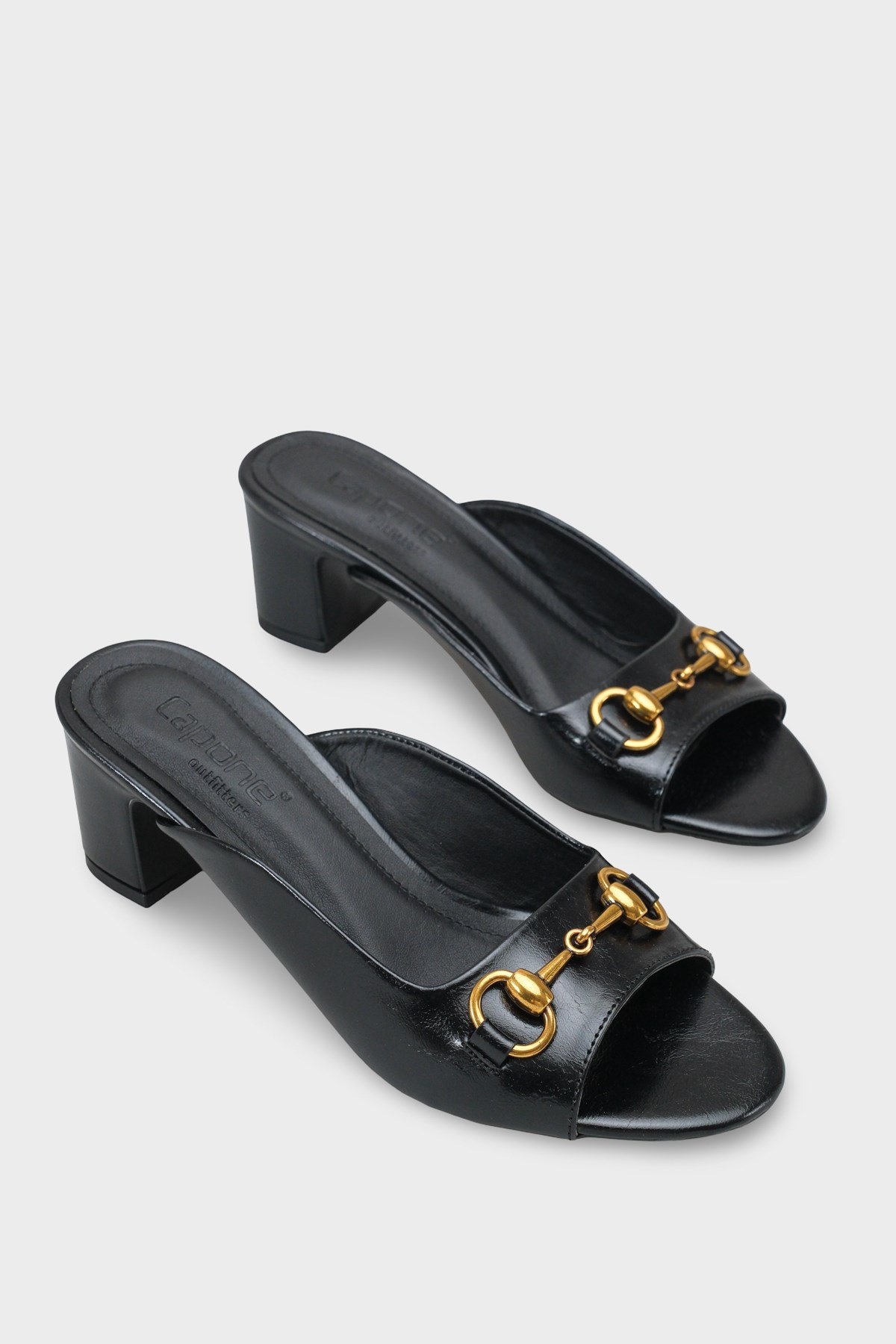 Capone Melloney Mid Heel Metal Buckle Single Band Women Black Sandal