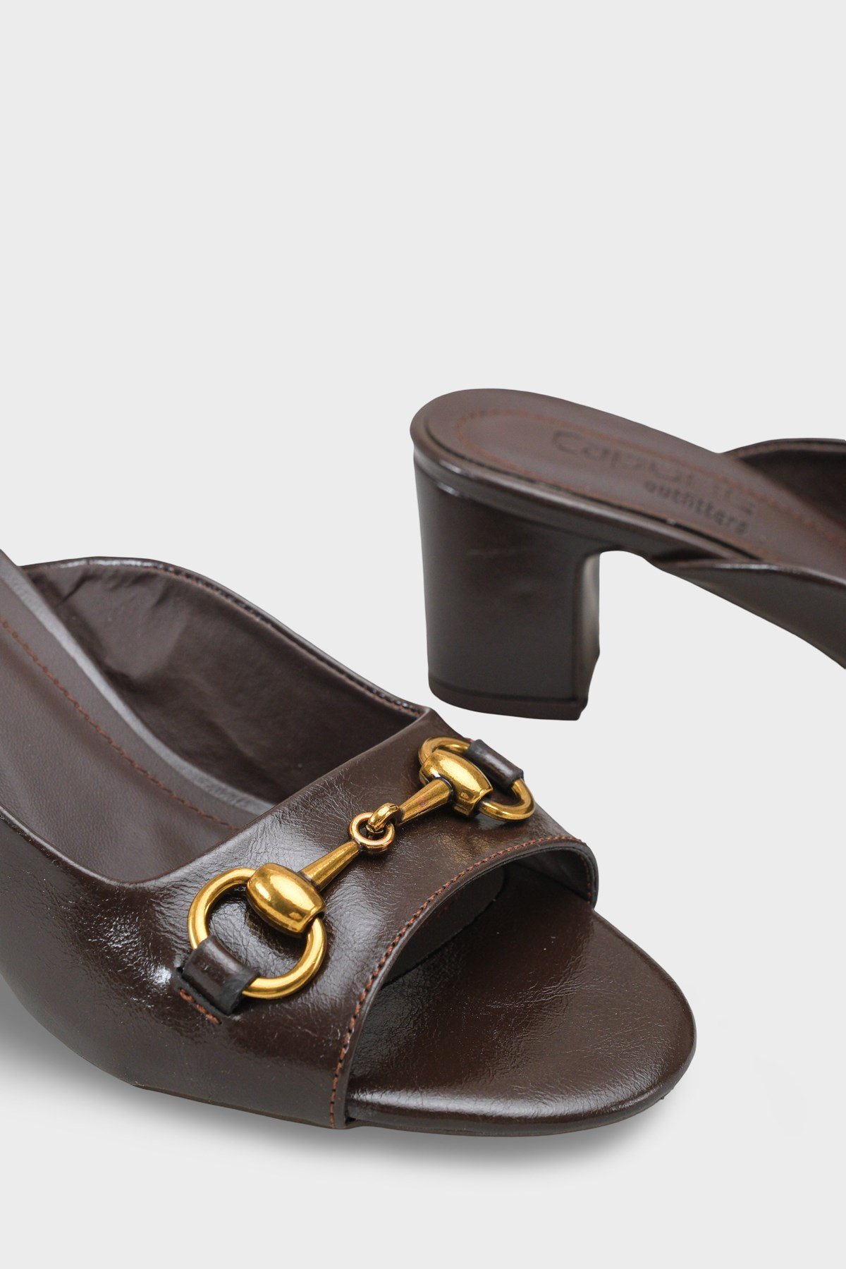 Capone Melloney Mid Heel Metal Buckle Single Band Women Brown Sandal