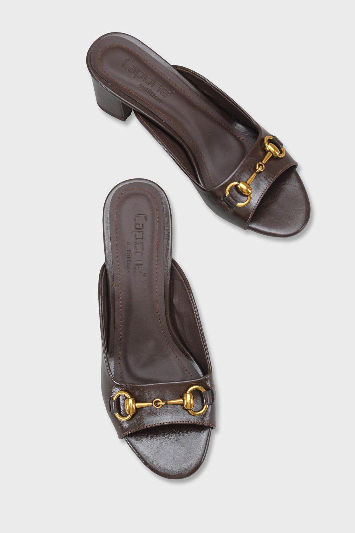 Capone Melloney Mid Heel Metal Buckle Single Band Women Brown Sandal