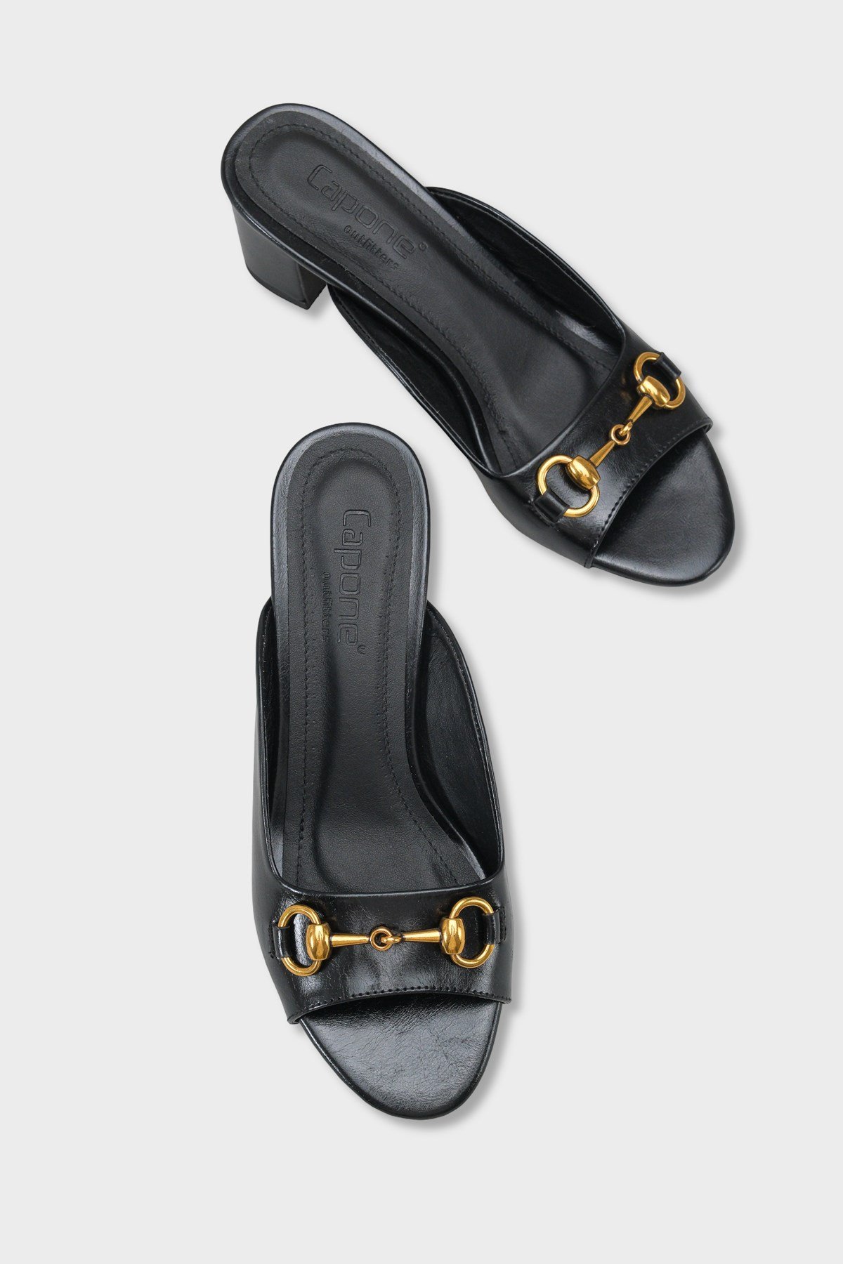 Capone Melloney Mid Heel Metal Buckle Single Band Women Black Sandal