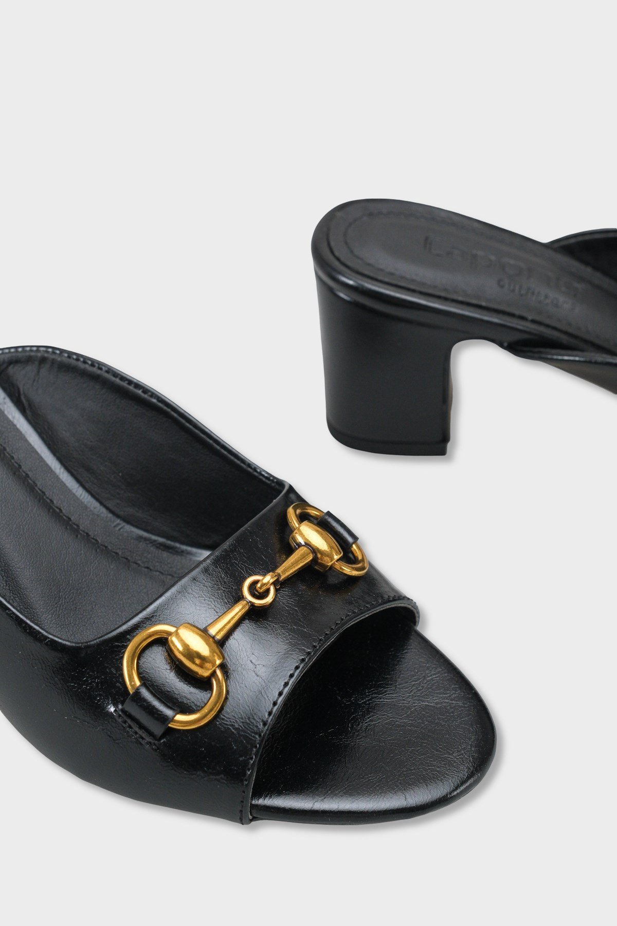 Capone Melloney Mid Heel Metal Buckle Single Band Women Black Sandal