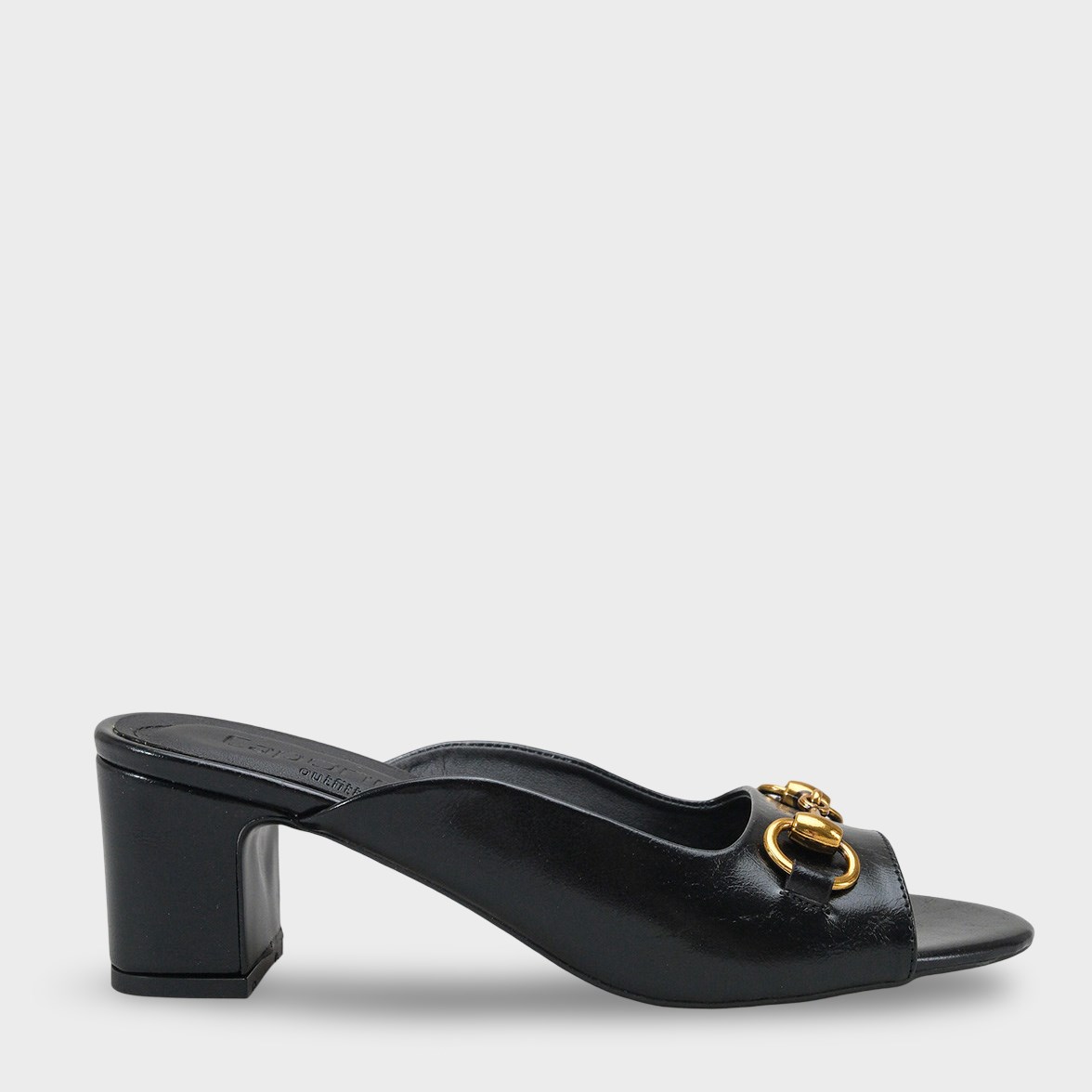 Capone Melloney Mid Heel Metal Buckle Single Band Women Black Sandal